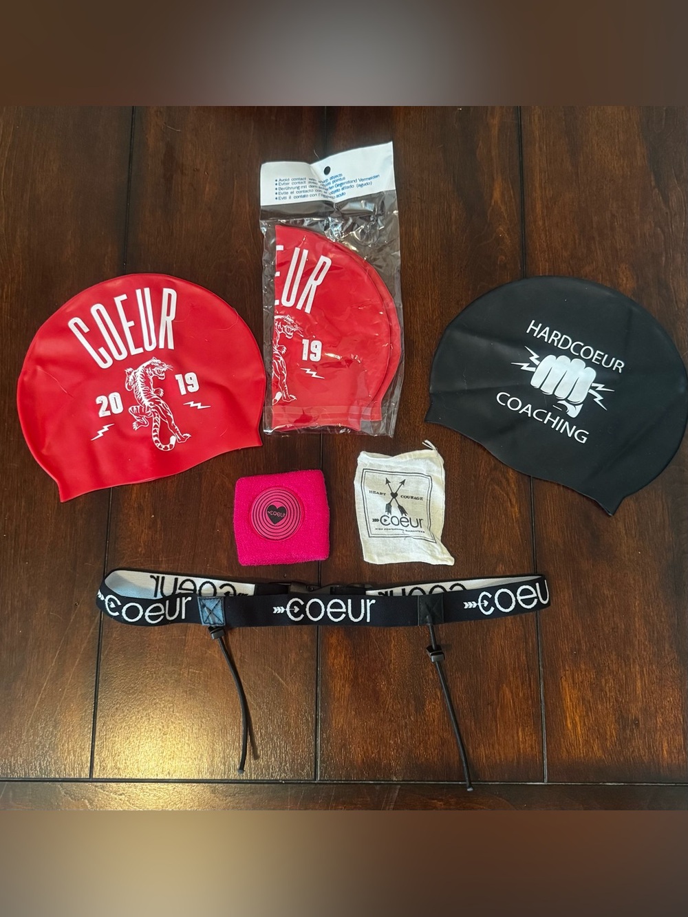 Coeur Triathlon Bundle Race Belt Swim Caps Wristband Accessory Bag Gear Set